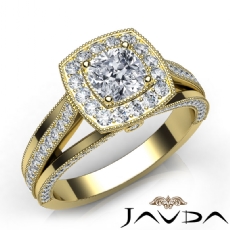 Milgrain Halo Pave Split Shank diamond Ring 18k Gold Yellow