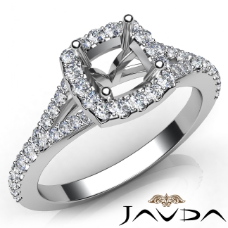 Diamond Engagement 14k Gold White Halo Pave Setting Cushion Semi Mount Ring 0.5Ct