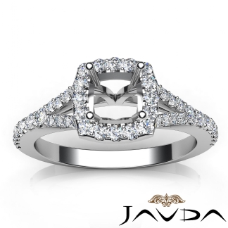 Diamond Engagement 14k Gold White Halo Pave Setting Cushion Semi Mount Ring 0.5Ct