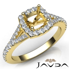 Diamond Engagement 14k Gold Yellow Halo Pave Setting Cushion Semi Mount Ring  (0.5Ct. tw.)