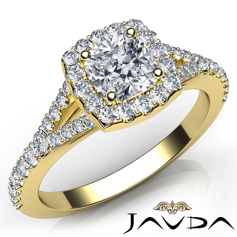 Scalloped Halo French Set Pave diamond Ring 14k Gold Yellow