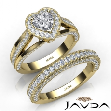 Halo Milgrain Edge Bridal Set diamond Ring 14k Gold Yellow