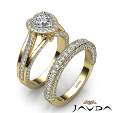 Halo Milgrain Edge Bridal Set diamond Ring 18k Gold Yellow