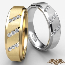 Matte Tripple Row Diamond Men's Wedding Band 14k White Gold 0.30Ct