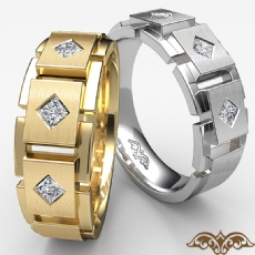 Block Link Matte Princess Diamond Mens Wedding Band 14k Gold 0.30 Ct