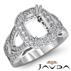 Diamond Engagement Cushion Semi Mount Halo Pre-Set Ring 14K White Gold 1.25Ct