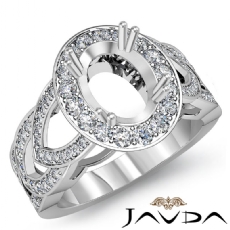 Diamond Engagement Ring Oval Semi Mount 14K White Gold Halo Pave Setting 1.25Ct