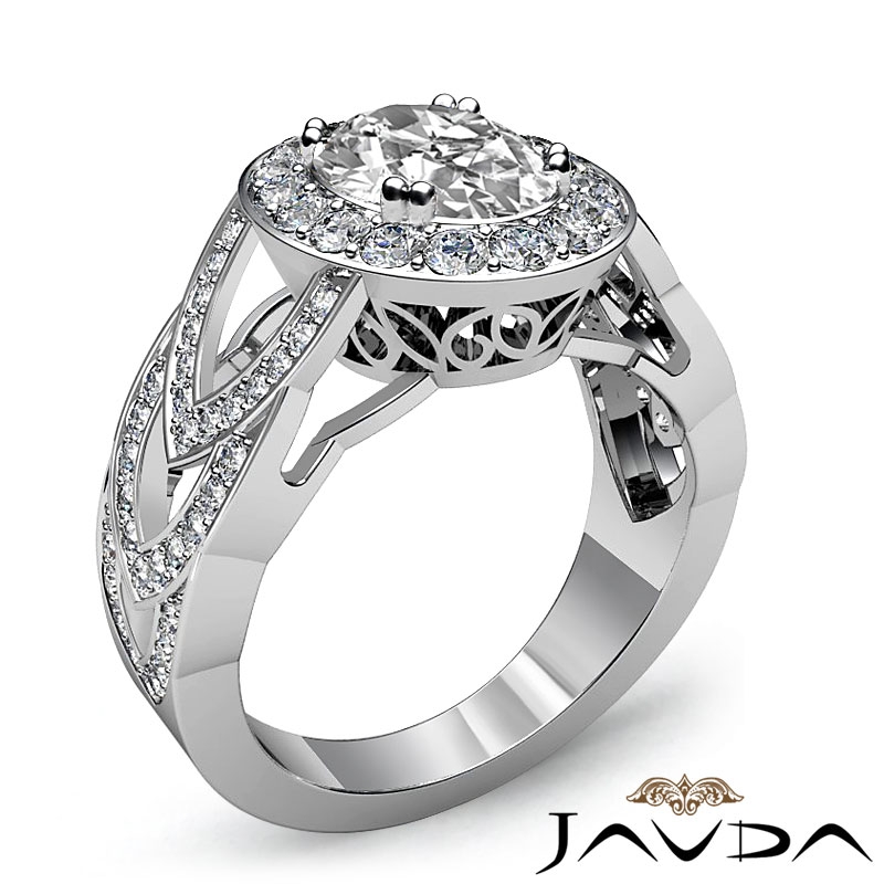 Filigree Halo Pave Vintage Oval Diamond Engagement Ring 14k White Gold ...