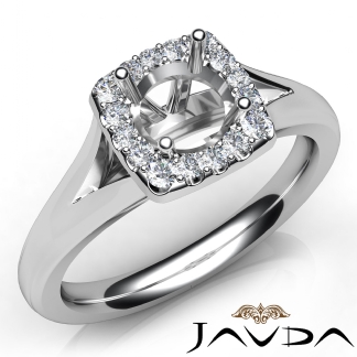 Round Diamond Engagement Semi Mount 18k Gold White Halo Pave Setting Ring 0.2Ct