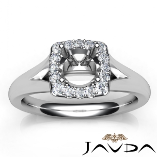 Round Diamond Engagement Semi Mount 18k Gold White Halo Pave Setting Ring 0.2Ct
