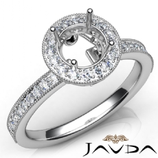 Halo Pave Setting Diamond Engagement 14K White Gold Round Semi Mount Ring 0.50Ct