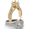 Halo Pave Diamond Engagement Round Semi Mount Millgrain Ring 18k Yellow Gold 0.9Ct - javda.com 