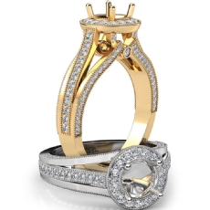 Halo Pave Diamond Engagement Round Semi Mount Millgrain Ring 18k Gold Yellow  (0.9Ct. tw.)