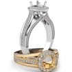 Halo Pave Diamond Engagement Round Semi Mount Millgrain Ring 18k White Gold 0.9Ct - javda.com 