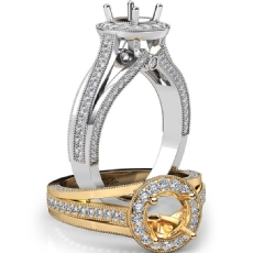 Halo Pave Diamond Engagement Round Semi Mount Millgrain Ring 14K W Gold 0.90Ct