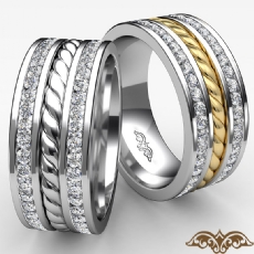 Rope Design Channel Diamond Men's Eternity Wedding Band 14k 2 Tone Gold 1.75 Ct