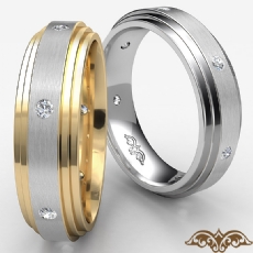 0.16 Ct Diamond Eternity Men's Wedding Band Step Edge Brushed 14k 2 Tone Gold