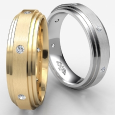 Diamond Eternity Men's Wedding Band Step Edge Brushed 14k Gold Yellow (0.16Ct. tw.)