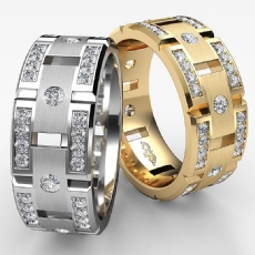 Round Diamond Wedding Eternity Band Men's Matt Finish Ring 14k Gold Yellow  (1Ct. tw.)