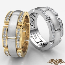 Micro Pave Chain Link Men's Diamond Eternity Wedding Band 14k 2 Tone Gold 0.75Ct