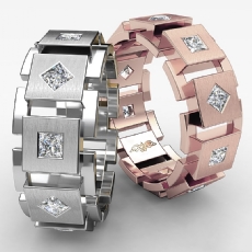 Men's Princess Diamond Matte Box Eternity Wedding Band 14k Rose Gold  (1Ct. tw.)