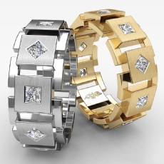 Men's Princess Diamond Matte Box Eternity Wedding Band 14k White Gold 1 Carat