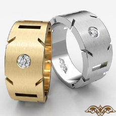 Solitaire Round Diamond Men's Half Wedding Band 14k White Gold 0.15 Ct