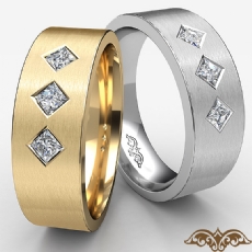 Kite Set Men's Matte 3 Stone Diamond Wedding Band 14k Gold Yellow  (0.45Ct. tw.)