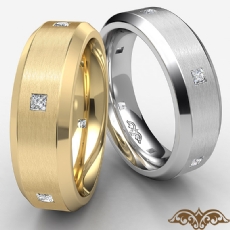 14k White Gold 0.25 Ct Princess Diamond Eternity Men's Wedding Band Beveled Edge