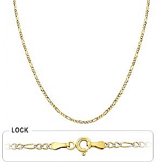 14k 2Tone Gold Men's Solid Figaro Chain (2.1mm,18