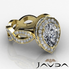 Twist Shank Circa Halo Pave diamond Ring 14k Gold Yellow