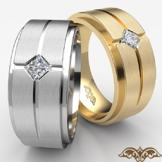 Matte Solitaire Princess Diamond Mens Wedding Band 14k Gold Yellow  (0.25Ct. tw.)