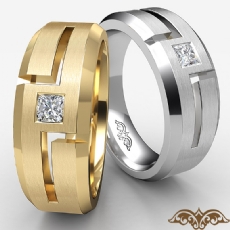 Solitaire Princess Diamond Matte Men's Wedding Band 14k W Gold 0.15 Ct
