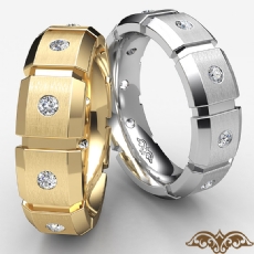 Block Link Round Diamond Men's Eternity Wedding Band in 18k Gold Yellow  (0.24Ct. tw.)