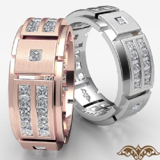 2 Row Men's Princess Diamond Eternity Wedding Band 14k Rose Gold  (2Ct. tw.)