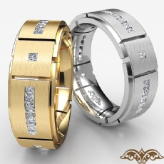 Channel Set Men's Princess Diamond Eternity Wedding Band 14k Gold Yellow  (1Ct. tw.)