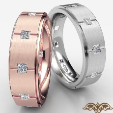 Polish Grooved Men's Princess Diamond Eternity Wedding Band 14k Rose Gold  (0.6Ct. tw.)