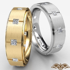 Polish Grooved Men's Princess Diamond Eternity Wedding Band 14k White Gold 0.6Ct