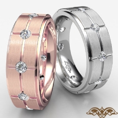 Cross Grooved Round Diamond Eternity Men's Wedding Band 14k Rose Gold  (0.6Ct. tw.)