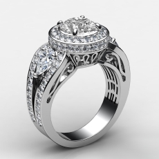 Three Stone Vintage Circa Halo diamond Ring 14k Gold White