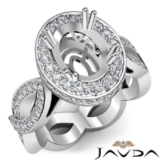 Oval Semi Mount Diamond Engagement Ring Halo Pave Setting 14K White Gold 1.3Ct