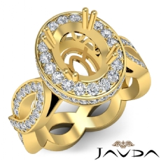 Oval Semi Mount Diamond Engagement Ring Halo Pave Setting 14k Gold Yellow  (1.3Ct. tw.)