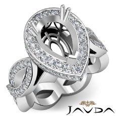 Diamond Engagement Ring Pear Semi Mount Halo Pave Setting 14K White Gold 1.3Ct