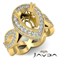 Diamond Engagement Ring Pear Semi Mount Halo Pave Setting 14k Gold Yellow  (1.3Ct. tw.)