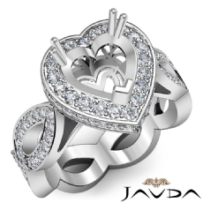 Diamond Engagement Heart Semi Mount Halo Pave Setting Ring 14K White Gold 1.3Ct