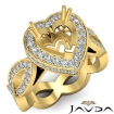 Diamond Engagement Heart Semi Mount Halo Pave Setting Ring 18k Yellow Gold 1.3Ct - javda.com 