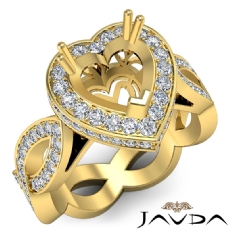 Diamond Engagement Heart Semi Mount Halo Pave Setting Ring 14k Gold Yellow  (1.3Ct. tw.)