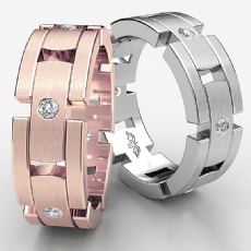 Block Link Round Diamond Men's Eternity Wedding Band in 14k Rose Gold (0.35Ct. tw.)