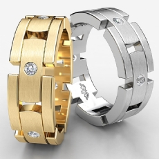 0.35 Ct Block Link Round Diamond Men's Eternity Wedding Band in 14k White Gold