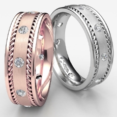 Polished Rope Edge Dome Diamond Mens Eternity Wedding Band 14k Rose Gold  (0.5Ct. tw.)